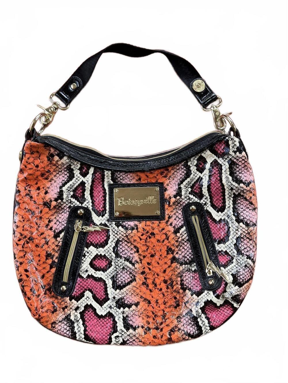 Betseyville Betsey Johnson Faux Python Hobo Bag Pink Orange Black Y2K